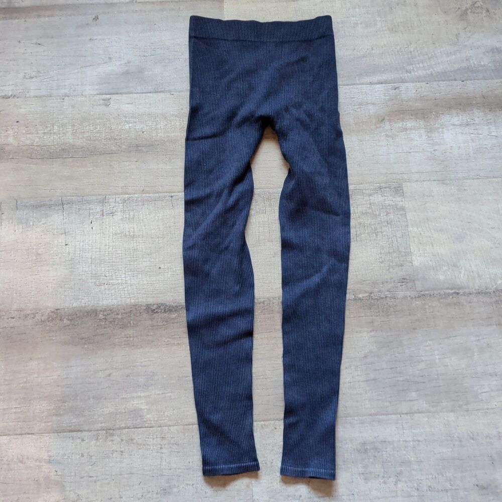 Zara Women's Navy Blue Ribbed Seamless High Rise Leggings Size Small S